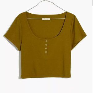 Madewell Ribbed Henley High-Crop Tee Olive Green XS